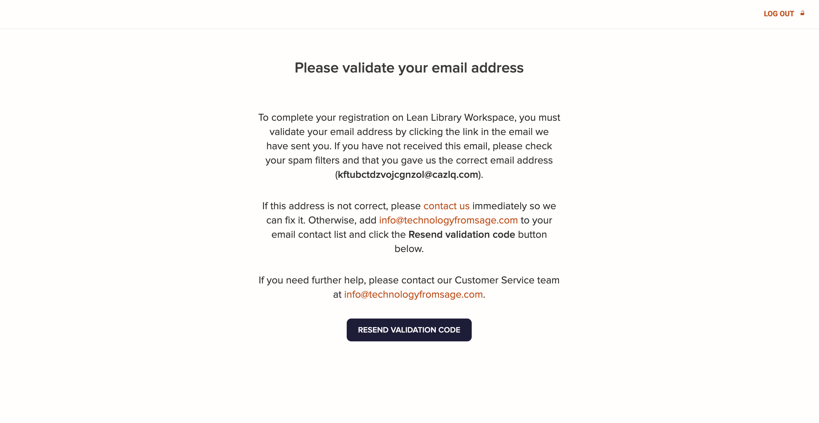 The message Lean Library Workspace users will receive if they don't validate in time. They are encouraged to contact customer support.