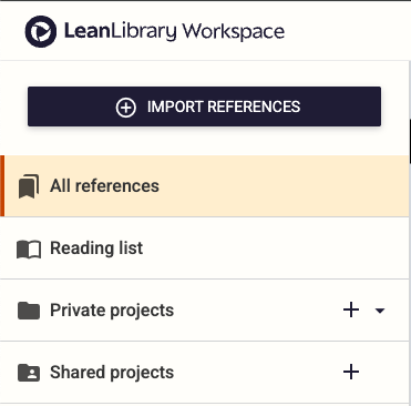 A collapsible list of Project folders on the Workspace website